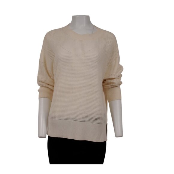 Agnona Womens Perforated Sweater Large Cream Cashmere Knit Crew Neck Pullover - Picture 1 of 7